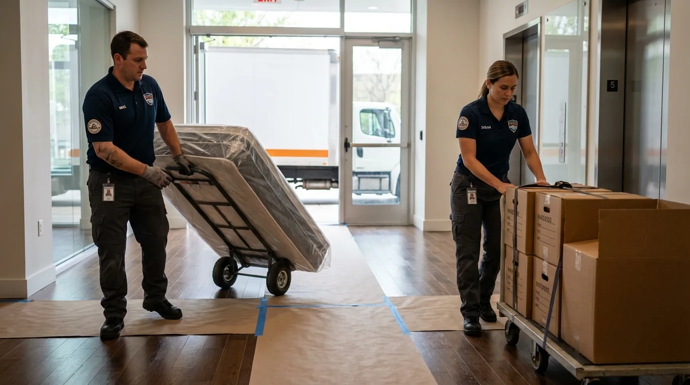 Professional apartment movers loading elevator in Arenas Valley, NM